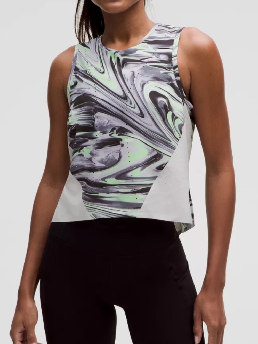 Lululemon Swift Ventilated Running Tank Top Marble Print Gray Green Size 4*E8